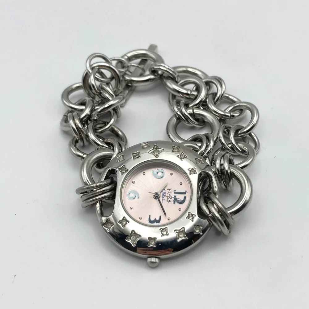 Piper & Blue Women Watch 34mm Silver Tone Stars WR Multi Chain Bling New Battery